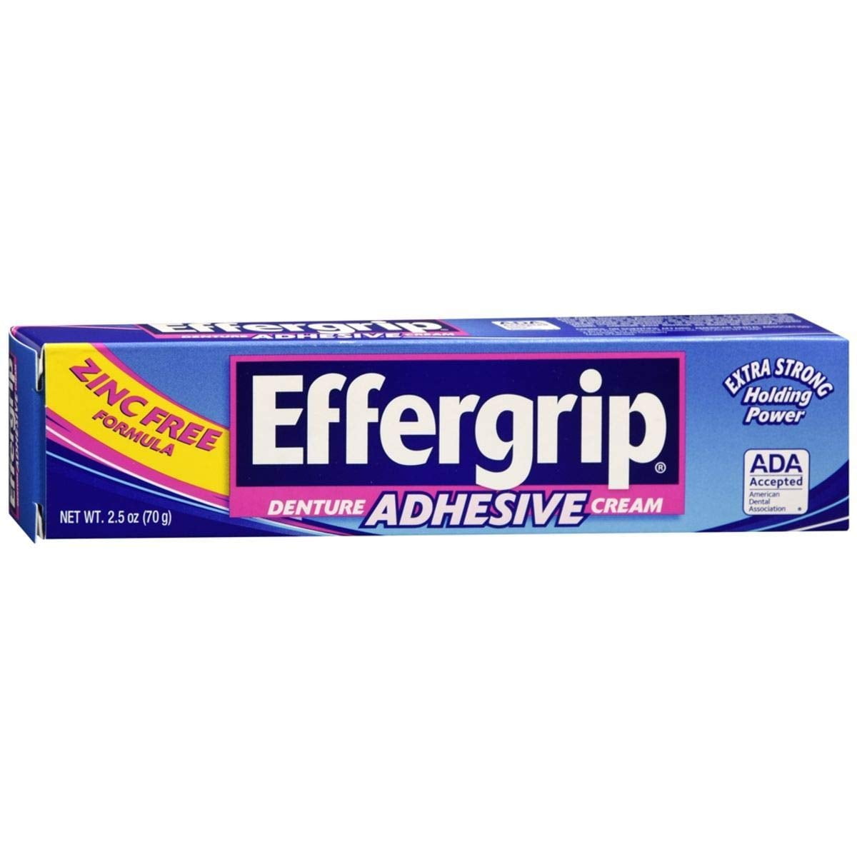 Effergrip Extra Strong Denture Adhesive Cream, Zinc Free 2.5 oz (70 g