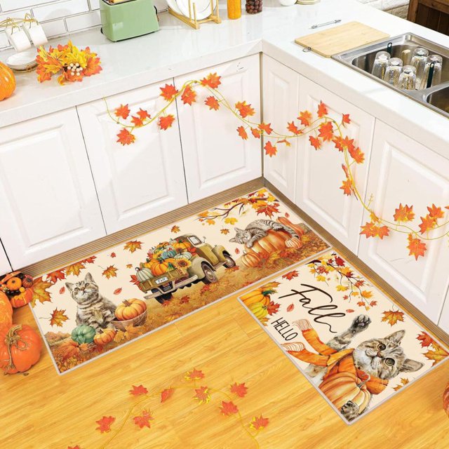 Feltree Kitchen Thickened Floor Mat Autumns Pumpkin Oil Absorbent Water Absorbent Foot Mat Thanksgiving Home Decor Entry Door Mat