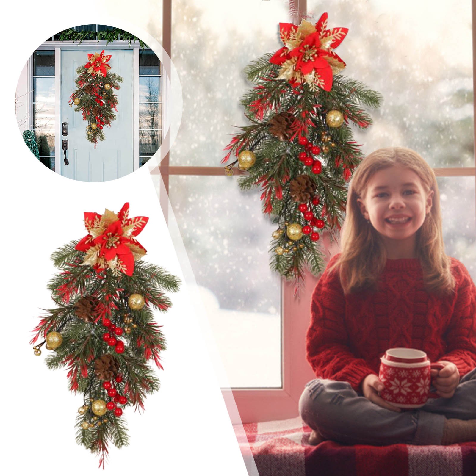 Rovga Wreaths & Garlands 2022 Christmas Wreath Decorations Upside Down