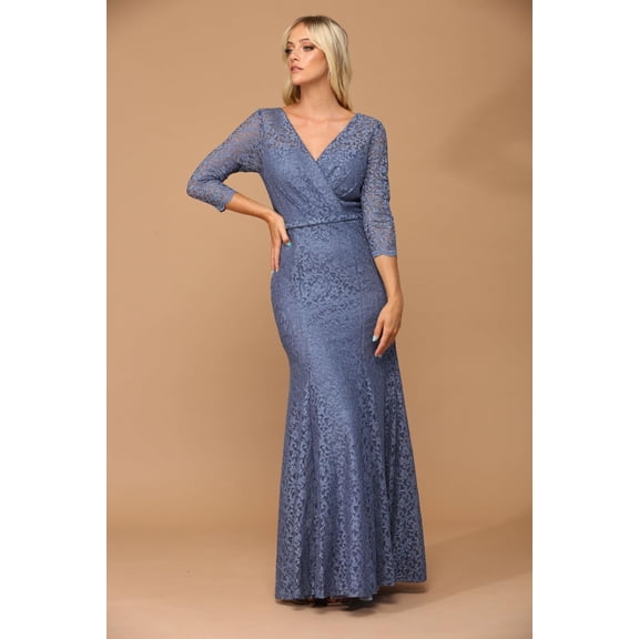 Women's Eva USA 3450 Long 3 4 Sleeve Mother Of Groom Lace Dress Slate A dark, muted blue-gray Blue 5XL