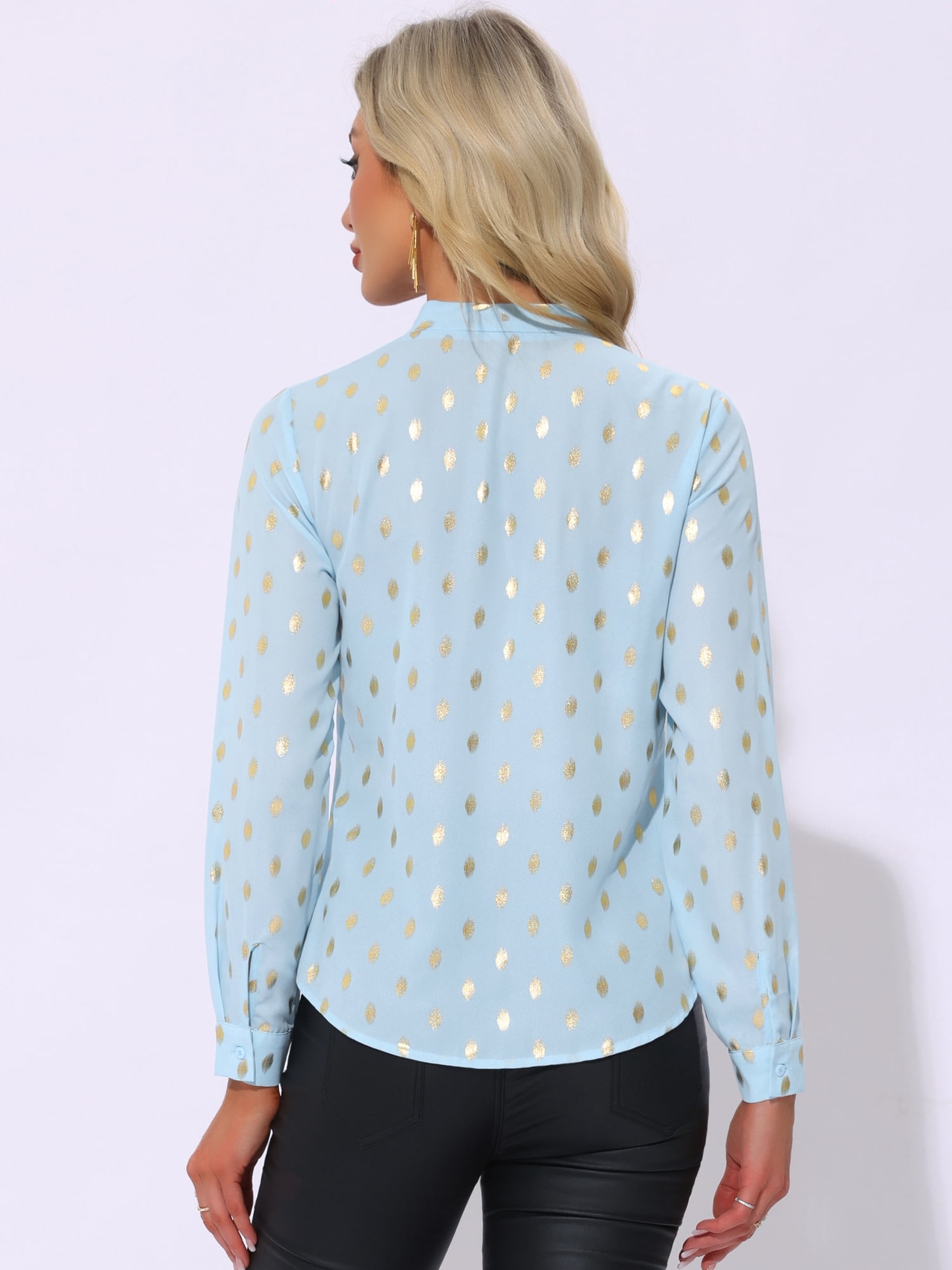 DARING DIVA Stand Collar Metallic Dots Stars Blouses Tops XL Sky Blue