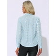 thumbnail image 4 of DARING DIVA Stand Collar Metallic Dots Stars Blouse Top M Sky Blue, 4 of 6