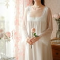 thumbnail image 3 of Previn Women's Cotton Victorian Nightgown Lace Vintage Bell Long Sleeve Sleep Dress Square Neck Princess Long Pajama Dress Soft Nighties White X-Large, 3 of 5