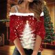 thumbnail image 1 of Fiudx Camisetas para Mujer Top de Camiseta con Estampado Navideño de Doble Hombro Informal a La Moda para Mujer, 1 of 5