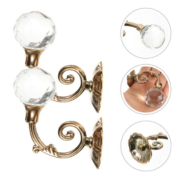 HEMOTON Vintage Drapery Hooks Crystal Holdbacks Wall Curtain Golden