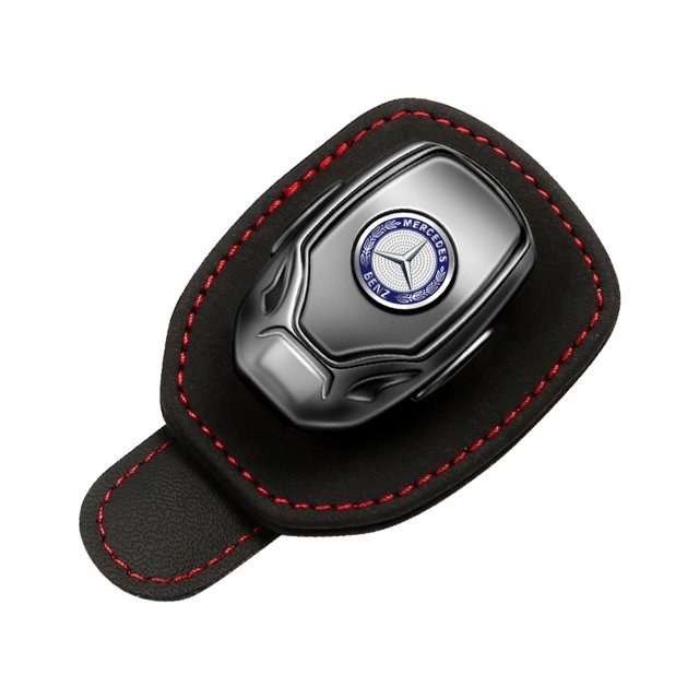 Soporte para gafas para coche, 9,5 x 5,3 cm (Benz), colgador de gafas de cuero para visera de coche y clip para tarjeta de entrada