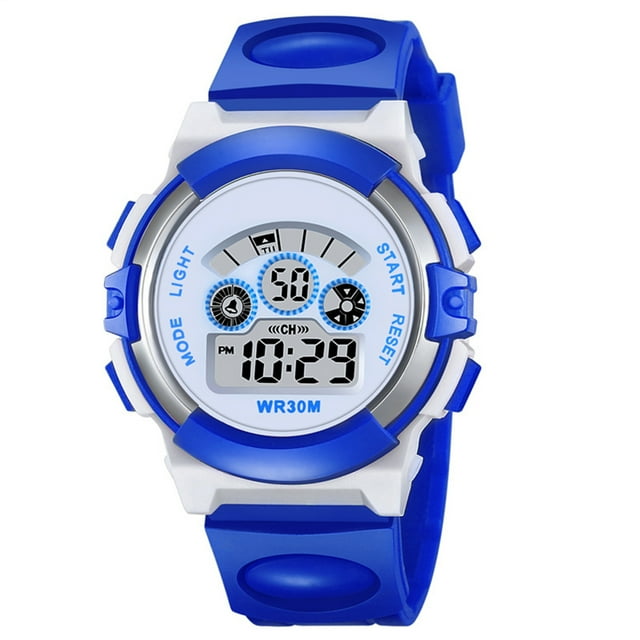 PTOOTP Reloj digital para niños, resistente al agua, con correa de silicona, luminoso, para estudiantes (azul)