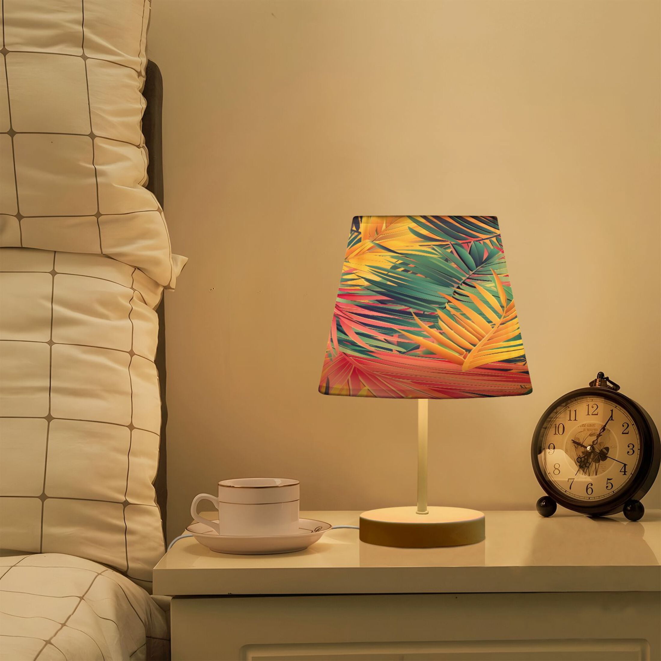 Colorful Tropical Palm Leaves Desk Lamp LED Table Nightstand Lamps with 3 Color Temperatures for Home Bedroom Living Room Decor 8x12
