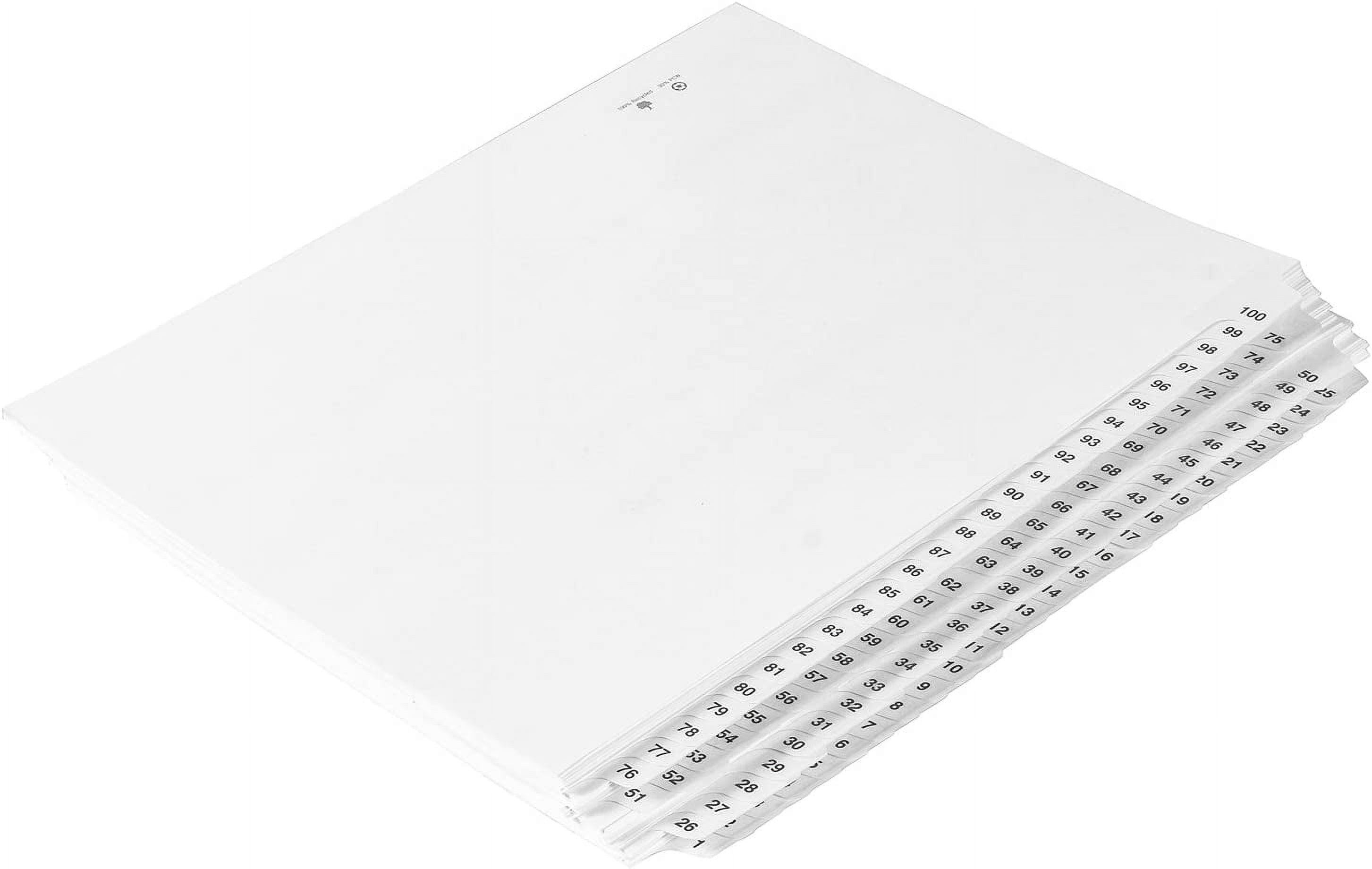 Exhibitindexes® Numbered Dividers 1-100 Punched - Side Collated Exhibit Tabs