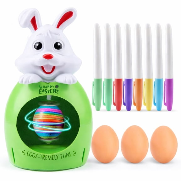 Easter Egg Art Decorator Kit, Mess-Free Egg Painting Set with Easter Egg Spinner Stand, 8 Colorful Markers and 3 Plastic Eggs, DIY Easter Craft Kit
