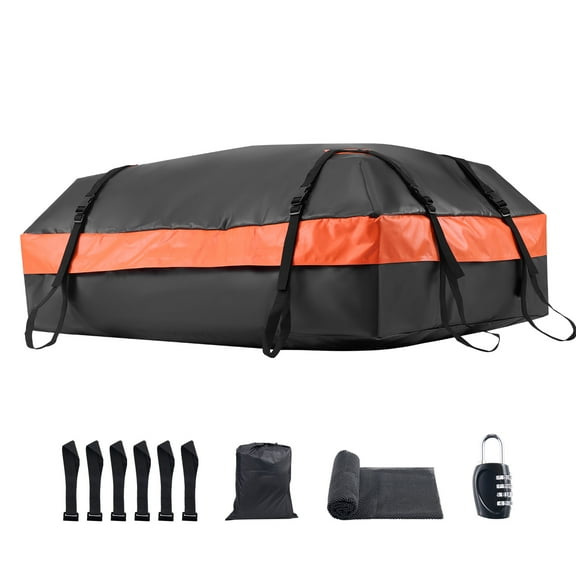 KFFKFF Vehicle Top Storage Bag, 21 Cubic Feet Auto Roof Load Carrier, Fully Water-Resistant 840D PVC Roof Travel Bag for Any Vehicle with/without Rack- Includes Lock, Anti-Slip Mat, 6 Door Hooks