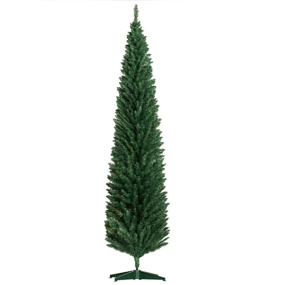 HOMCOM 8' Artificial Pencil Christmas Tree, Slim Xmas Tree with 618 Realistic Branch Tips and Plastic Stand, Green
