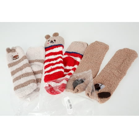 

Yous Auto 3 Pair Fluffy Slipper Socks Cute Animal Winter Warm Socks Thickened Polyester Soft Thermal Socks Unisex Indoor Home Sleeping Bed Socks for Adult