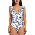 thumbnail image 2 of Yiaed Blue Flax Flowers Print Women's Ruffled One Piece Swimsuit V Neck Swimwear Slimming Monokini for Woman-XX-Large, 2 of 8