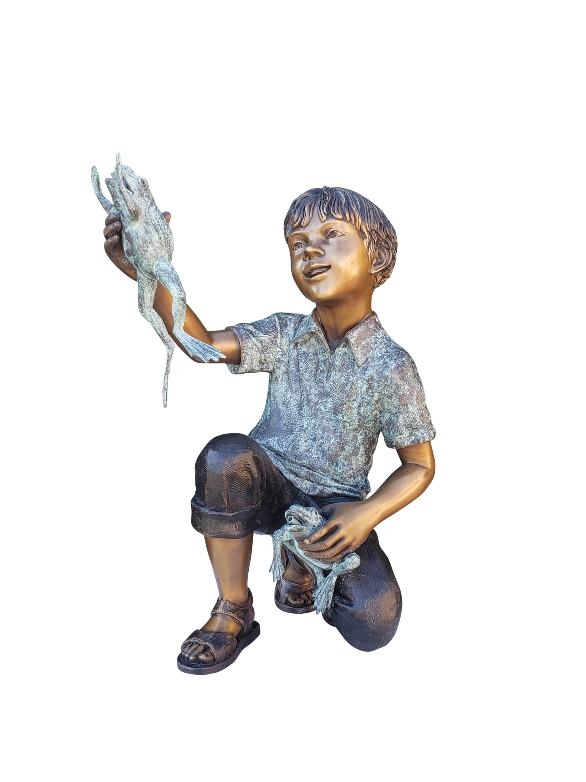 Nifao Little Boy Playing with Two Frogs Outdoor Fountain Statue, Bronze Garden Water Feature Sculpture for Patio & Yard – Garden Outdoor Decor Sculpture, 18"L x 16"W x 25"H