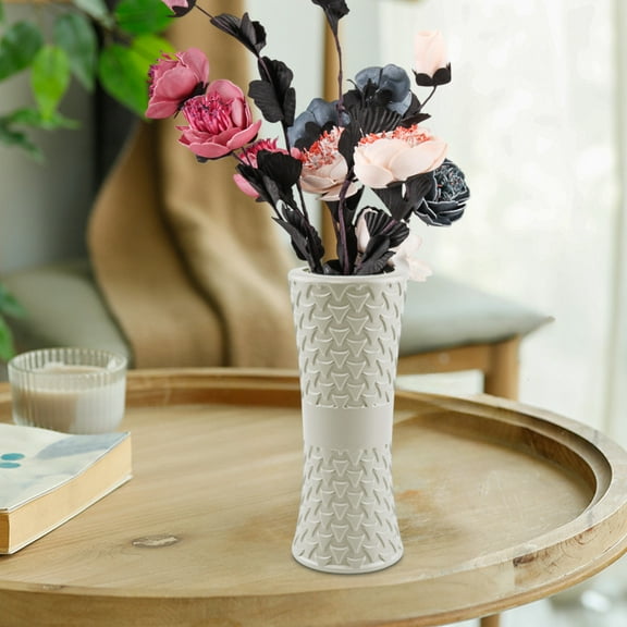 HOARBOEG Blue Faux Ceramic Vase for Dried Flowers - 8.8" Plastic Decorative Flower Vases, Lightweight Home Office Table Centerpiece, Shelf Console Decor