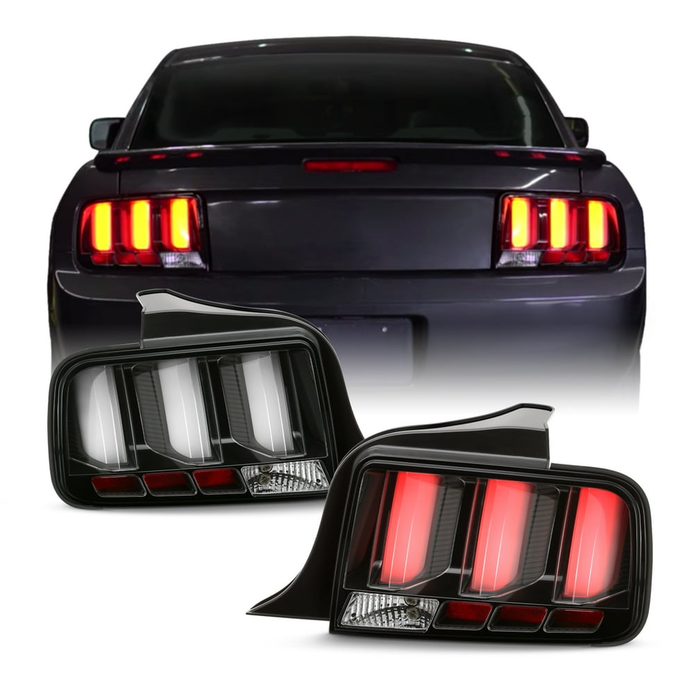 For 0509 Ford Mustang LED [White Tube] Black Tail Lights w/ Sequential