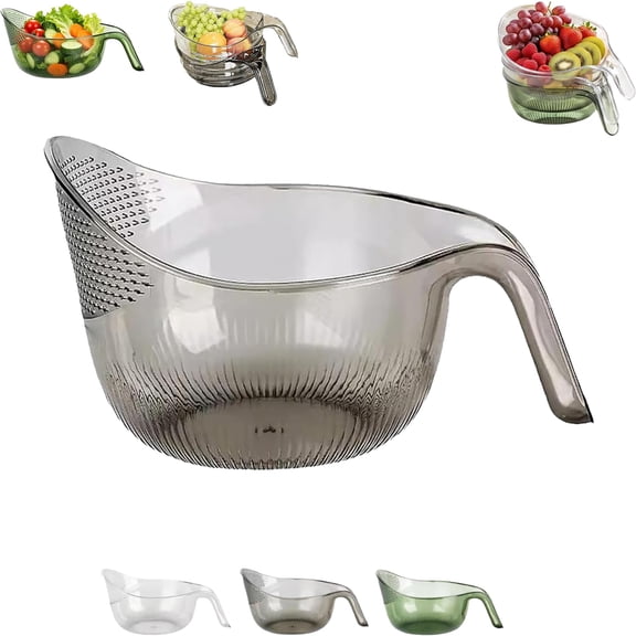 Multipurpose Rice Washer Strainer Bowl with Handle, Quick-Drain Colander for Rice Fruit Vegetables