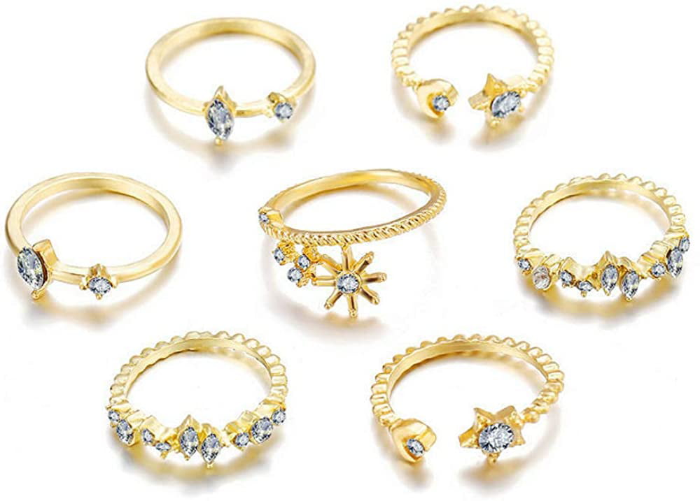 17 Pcs Women Rings Set Knuckle Rings Gold Bohemian Rings for Girls Vintage Gem Crystal Rings Joint Knot Ring Sets for Women Party Daily Fesvital Jewelry Gift 