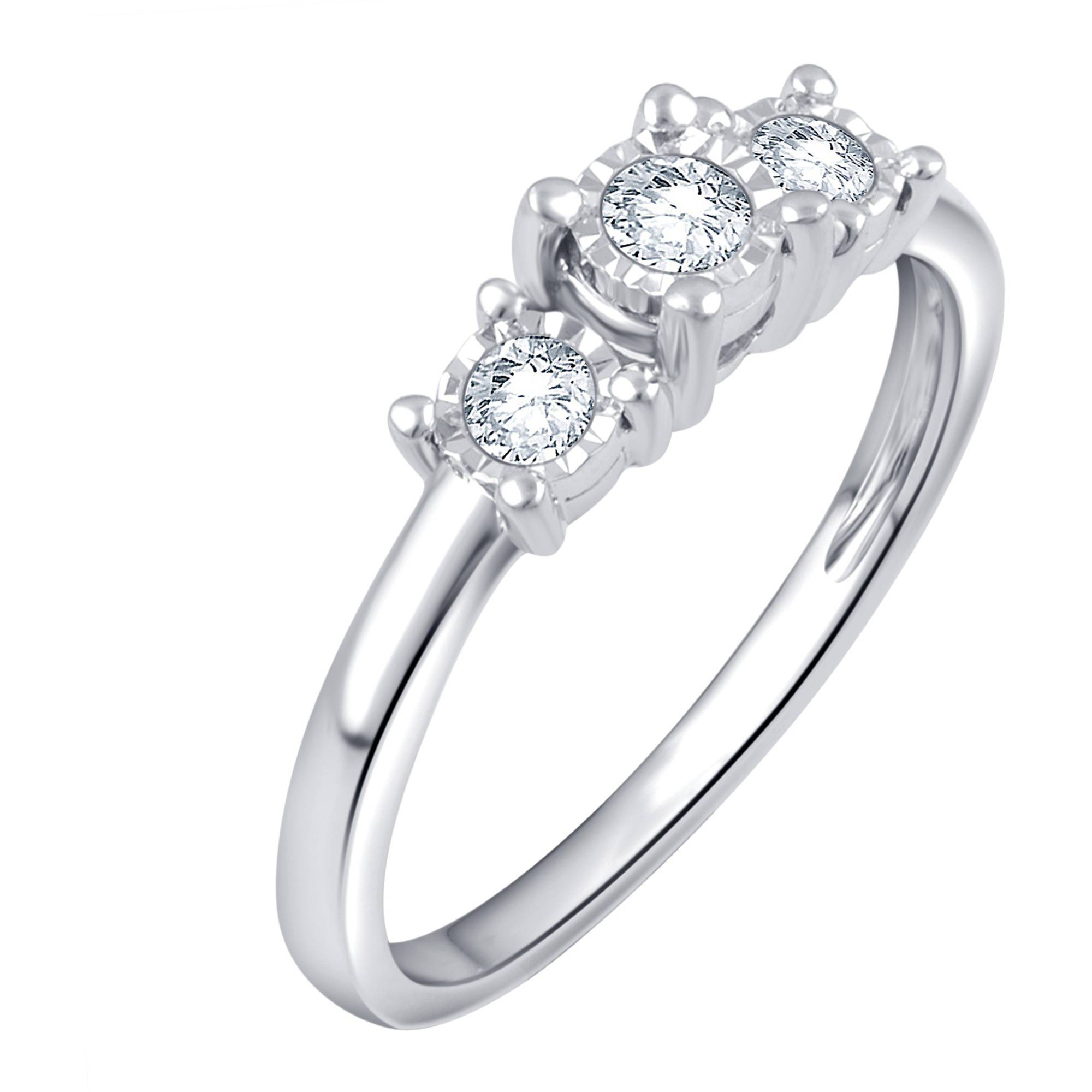 Arista 1/4 ct Round White Diamond White 3-Stone Engagement Ring in Sterling Silver (I-J, I2-I3)