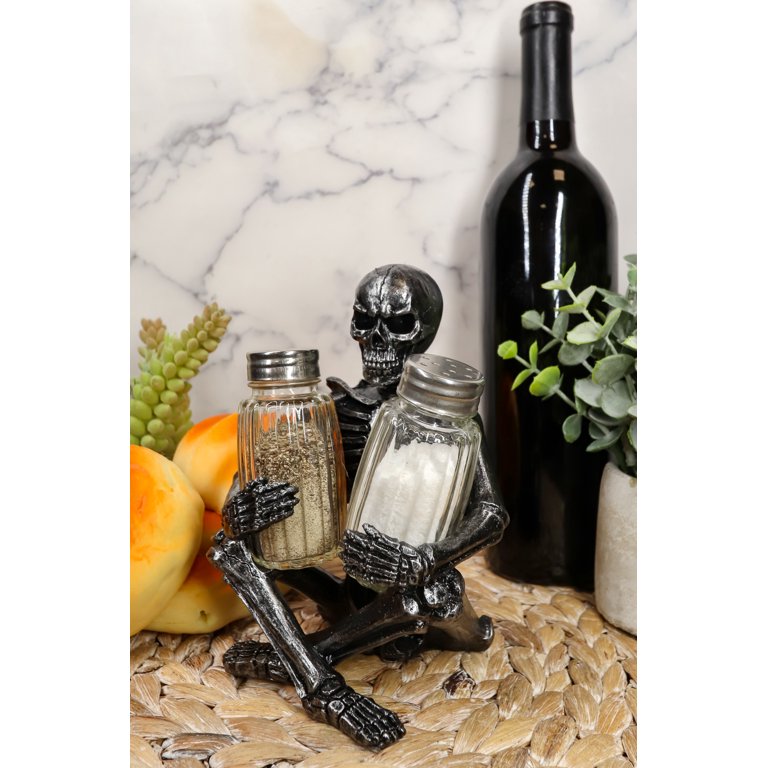 Ebros Gothic Sitting Skeleton Salt And Pepper Shakers Holder