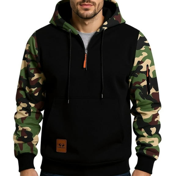 LWavelet Mens Casual Pullover Hooded Sweatshirt with Camouflage Pattern Long Sleeve Adjustable Drawstring Hood and Front Pocket for Outdoor and Everyday Wear