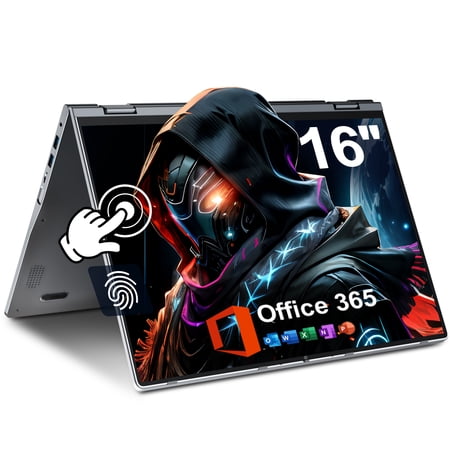 Jumper 16in 2 in 1 Laptop Touchscreen Windows 11, 16GB DDR4 640GB ROM Laptops Convertible Tablet Computer, 4-Core Intel Celeron Processor, 360° Flip, 1yr Office 365 Free