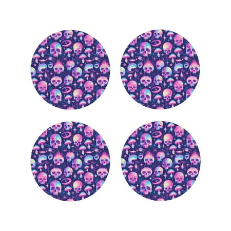 

Fuzoiu Skull rainbow color Print Leather Coasters Set Drink Coasters Set of 4 for Tabletop Protection Durable PVC Coasters Home Décor and Housewarming Gift-Round Shape