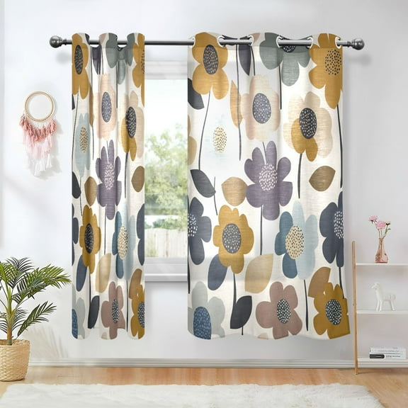 Yayeee Window Curtains Set of 2 for Living Room Light Filtering 63"x42", Colorful Floral