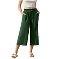 thumbnail image 2 of Women's Cotton Linen Summer Cropped Pants Loose Casual Flowy Wide Leg Drawstring High Waist Beach Capris Trousers with Pockets Green XL, 2 of 9