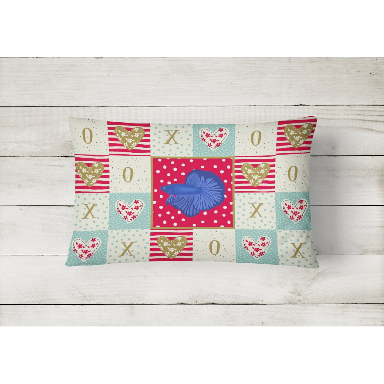 Super Delta Tail Betta Love Canvas Fabric Decorative Pillow Red