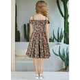 thumbnail image 3 of KISSMODA Girls Dress Casual Round Neck A Line Ruffle Sleeve Knee Length Dresses 4-13 Years, 3 of 4