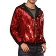 thumbnail image 4 of Chaqueta de lentejuelas INSPIRE CHIC para hombres, con mangas largas, cierre de cremallera y capucha de lentejuelas reversibles brillantes M Rojo, 4 of 5