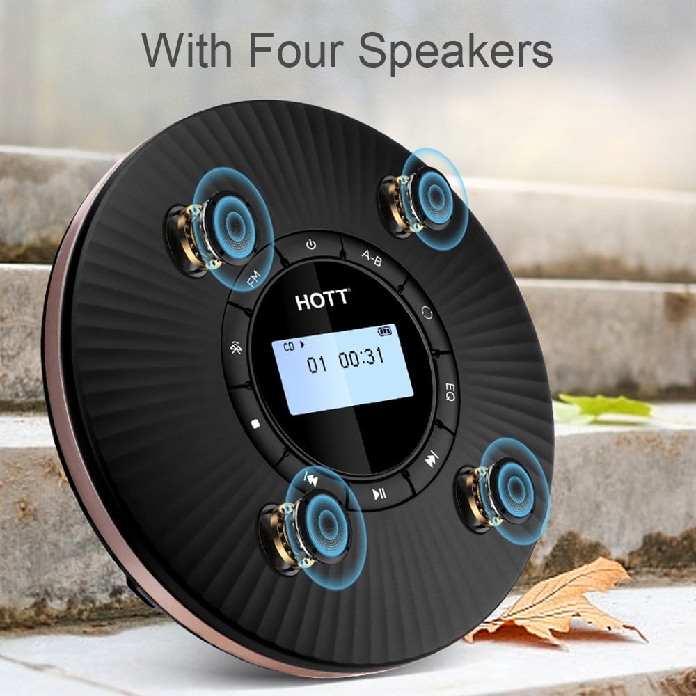 Rechargeable Wireless Portable CD Player with FM Transmission Function for Car, Built-in 4 Speaker, ASP Shockproof, Personal MP3/CD Music Disc Player