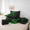thumbnail image 6 of jejeloiu Modern Abstract Geometric 7 Pieces Bedding Comforter Set,Neon Honeycomb Hexagon Full Bedding Set,Green Black Fitted Sheet Flat Sheet For Boys Kids,Microfiber Bedroom Decor Reversible, 6 of 8