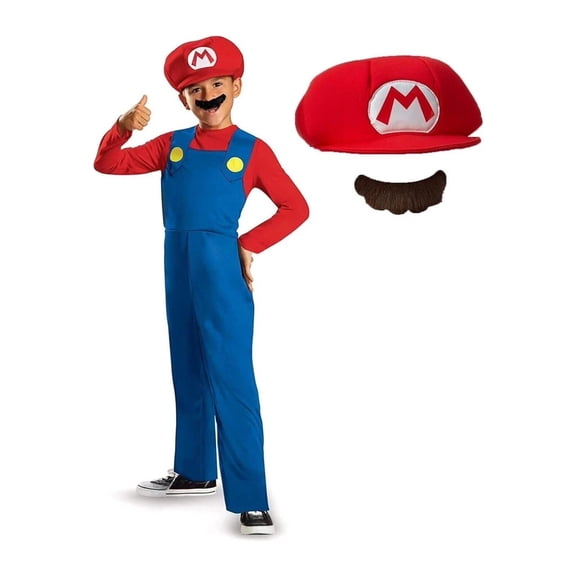 Guvpev Super Bros Fancy Dress Costume, Super Brothers Costume, Halloween Cosplay Costumes with Hat & Mustache Dress up Accessories, Halloween Party Cosplay Suits