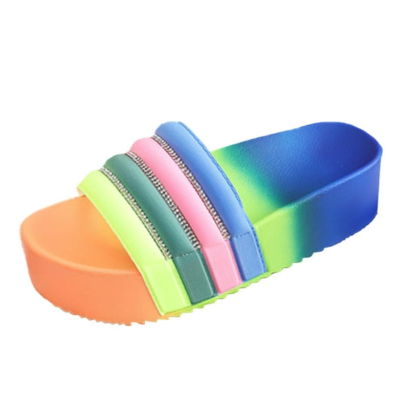 OJinShaWanO Chinese Slippers for Women Wedge Summer One Word Drag Flash Drill Loose High Bottom Non Outer Wear Thick Bottom Sandals and Slippers