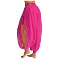 thumbnail image 3 of iiniim Women's Belly Dance Harem Pants Side Slits Sequins Bloomers Halloween Fancy Pants Trousers Hot Pink One Size, 3 of 7