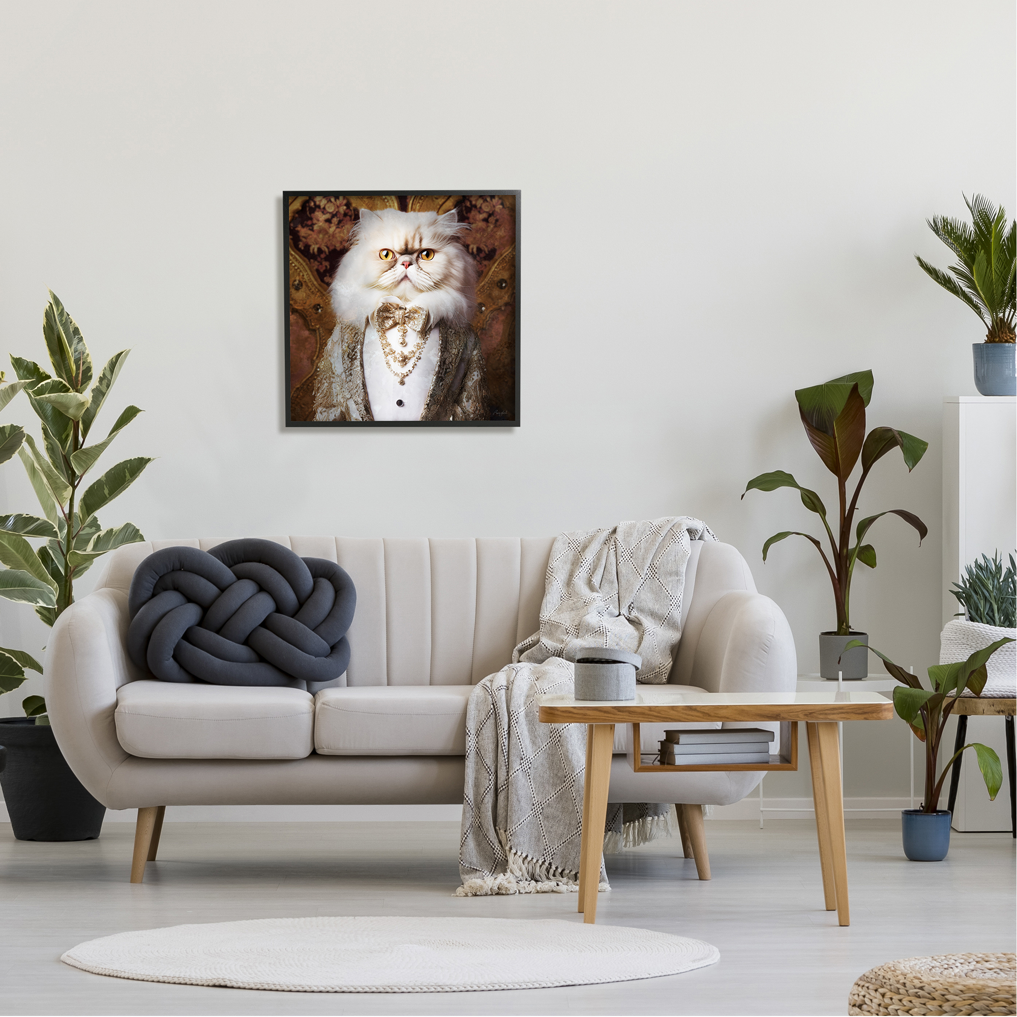 Stupell Industries Fancy Cat Portrait Animals & Insects Painting Black Framed Art Print Wall Art, 24 x 24