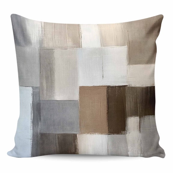 Throw Pillow Covers 16x16 Inch, Grey Brown Color Blocks Decorative Pillow Cases for Couch Sofa Bed, Abstract Oil Painting Art Cotton Linen Square Home Decor Pillowcases with Hidden Zipper