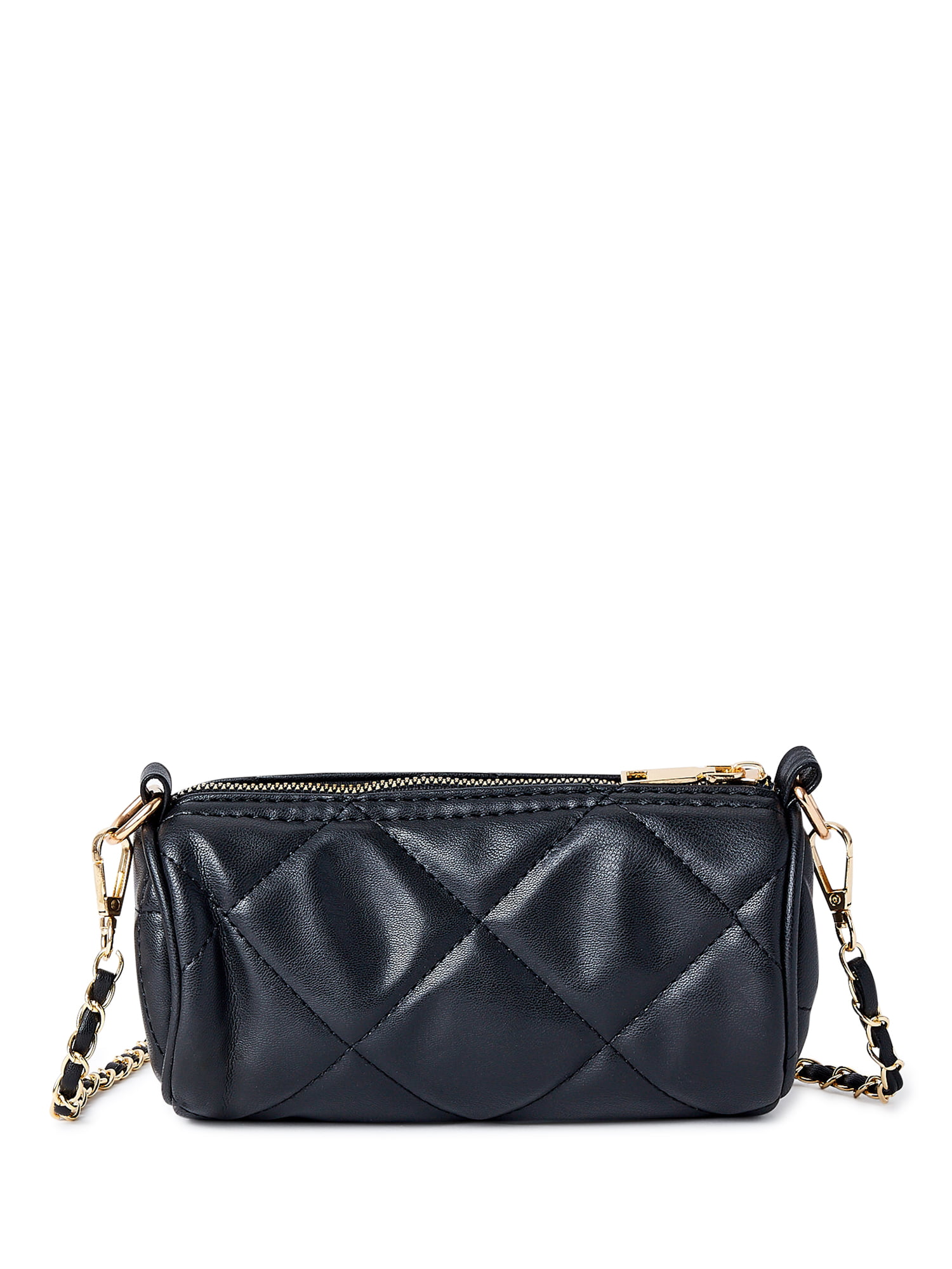 Jane & Berry Women's Small Quilted Faux Leather Barrel Bag with Gold-Tone  Chain Strap, Black 