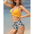 thumbnail image 3 of Women Two Piece Swimsuits High Waisted Ruffle Flounce Bikini V Neck Tummy Control Bathing Suit Yellow Floral (2XL, 3 of 5