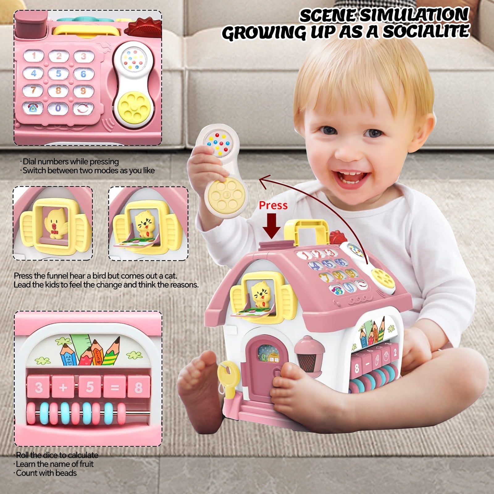 8-in-1 Montessori Musical Learning House Toy – Educational Activity Cube with Numbers, Piano & Games for Toddlers 1+ (6-18 Months, 1-2 Years) – Baby Boy/Girl Birthday Gift