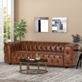 thumbnail image 6 of Noble House Feichko Faux Leather Tufted 3 Seater Sofa, Cognac Brown, 6 of 9