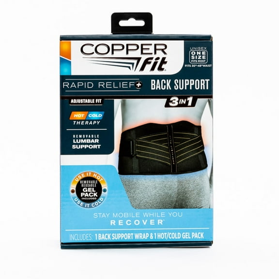Copper Fit® Unisex Rapid Relief Back Support Brace with Hot/Cold Therapy, Adjustable