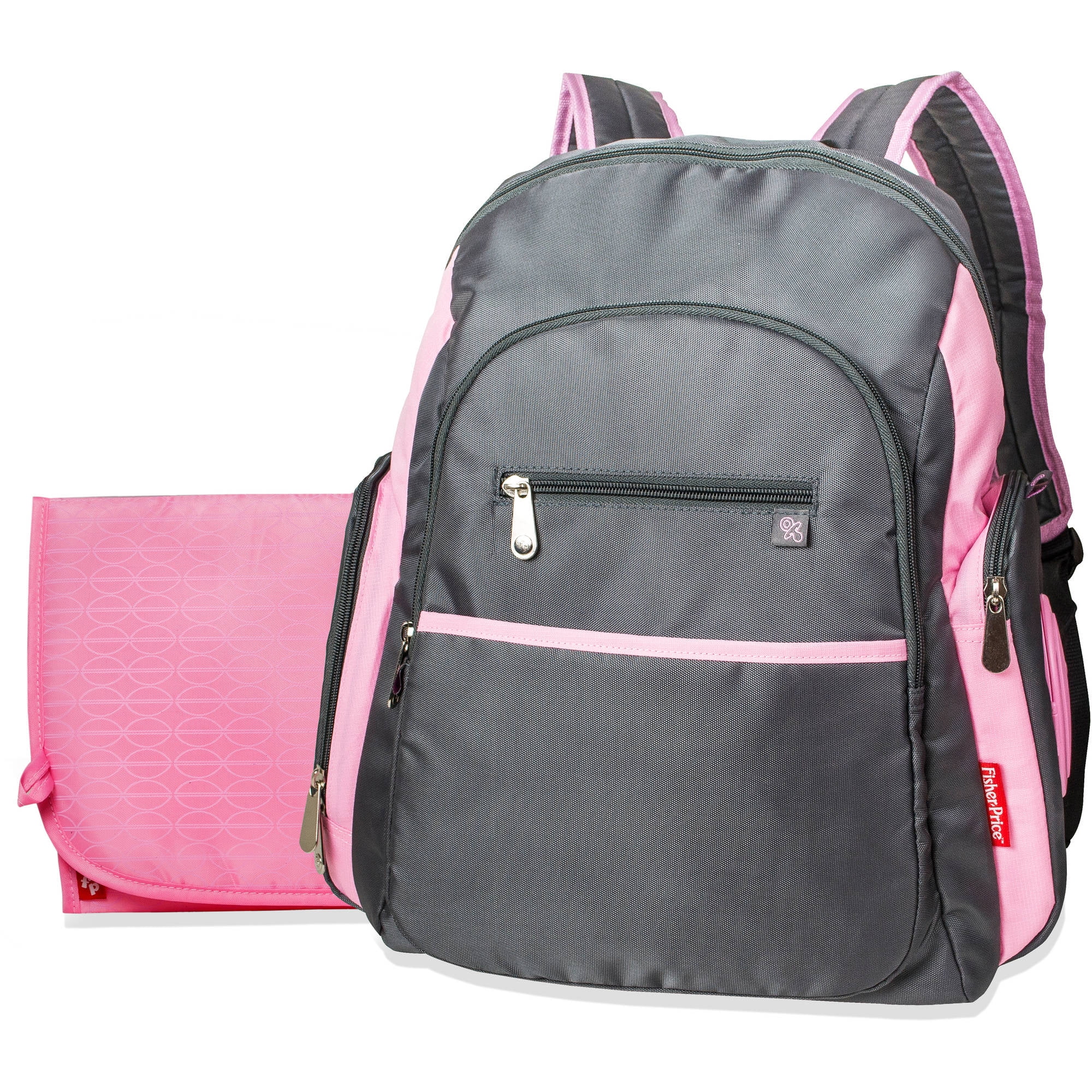 Fisher-Price Ripstop Backpack Diaper Bag, Grey/Pink - www.speedy25.com - www.speedy25.com