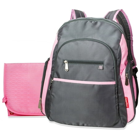 Fisher-Price Ripstop Backpack Diaper Bag, Grey/Pink