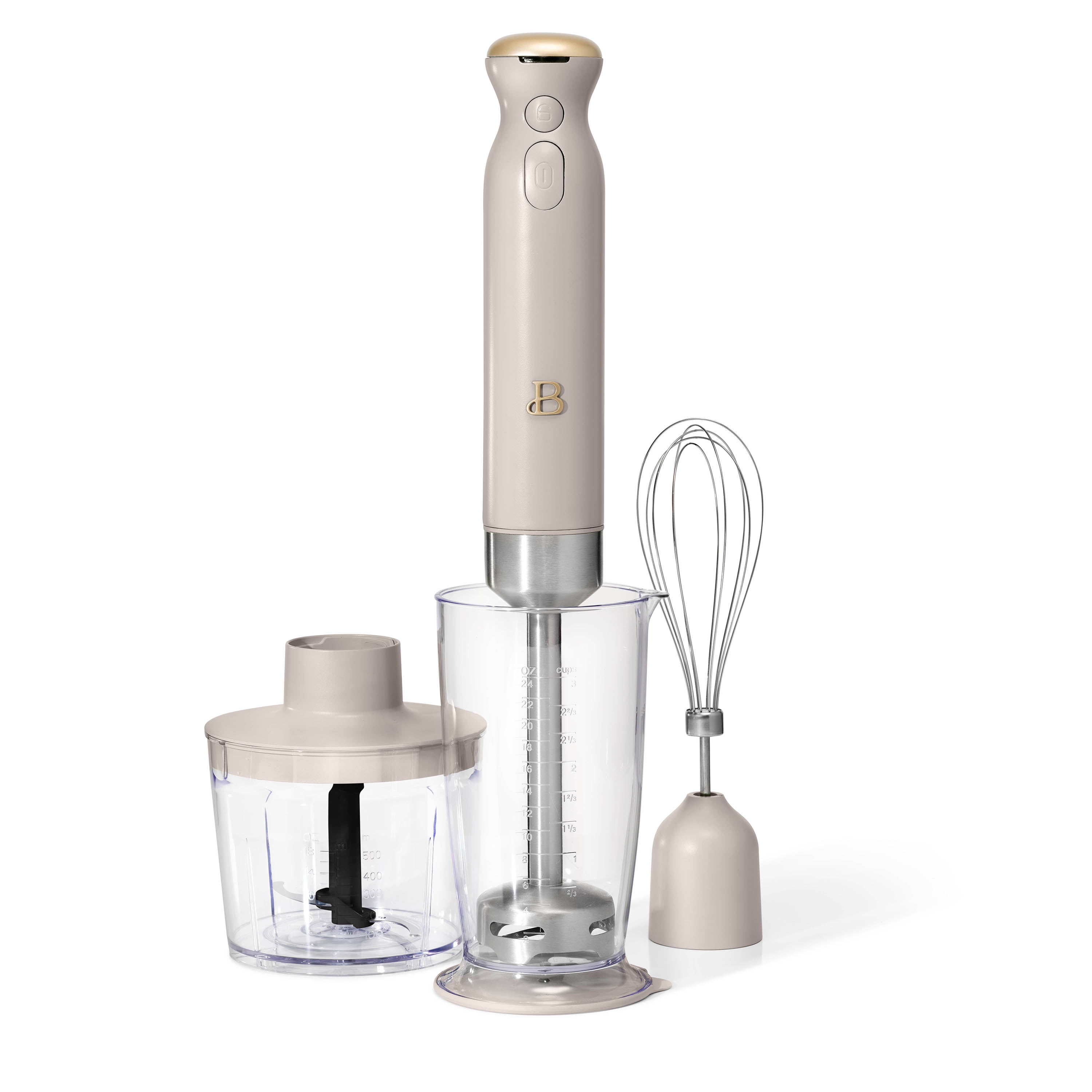 Beautiful Cordless Immersion Blender with Chopper, Whisk & Measuring Cup, Porcini Taupe by Drew Barrymore