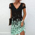 thumbnail image 2 of Sundresses for Women Casual Summer Floral Lace Short Sleeve Tunic Dress Scalloped V-Neck Loose Beach Mini Dresses, 2 of 6