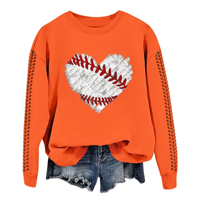 Chandail en Molleton Uni Femme Printemps Imprimé Baseball Col Rond Ample Décontracté Chandail à Capuchon - Hontri
